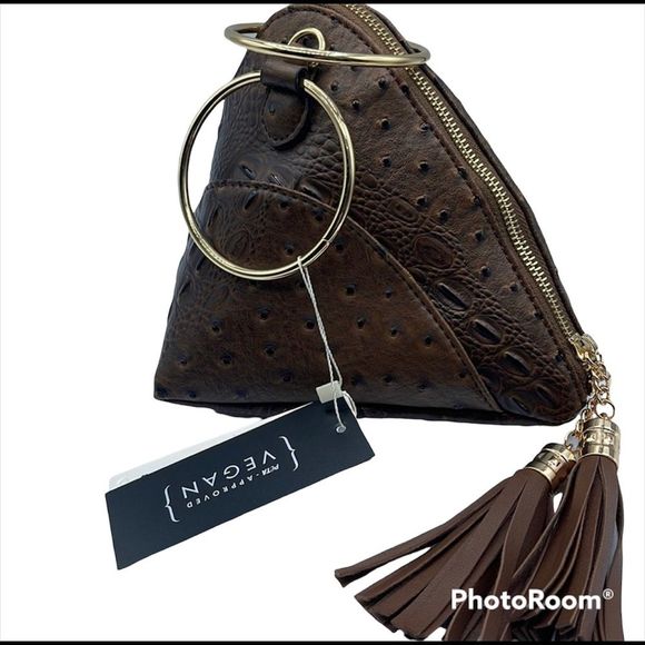 BOUTIQUE Handbags - Dark brown Ostrich embossed vegan leather Tetrahedron Triangle crossbody bag